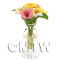 8 Miniature Cut Tropical Plumerias in a Glass Vase
