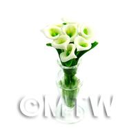 9 Dolls House Miniature Cut Calla Lilies in a Glass Vase