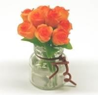 9 Miniature Orange Roses in a Short Glass Vase
