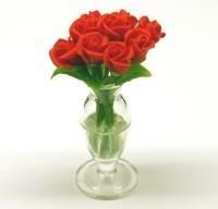 9 Miniature Red Roses in a Glass Vase 