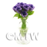 9 Miniature Violet   Purple Roses in a Glass Vase 