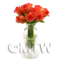 9 Miniature Orange   Red Roses in a Glass Vase 