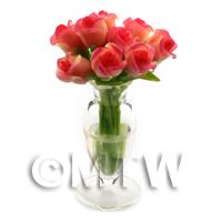 9 Miniature Pink   Red Roses in a Glass Vase 