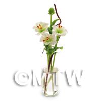 4 Miniature White Cut Flowers in a Glass Vase 