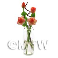 4 Miniature Long Stemmed Orange Roses in a Glass Vase 