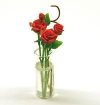 4 Miniature Long Stemmed Red Roses in a Glass Vase 