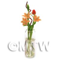 5 Miniature  Long Stemmed Orange Lilies in a Glass Vase 
