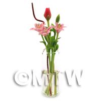 5 Miniature Long Stemmed Pink Lilies in a Glass Vase 