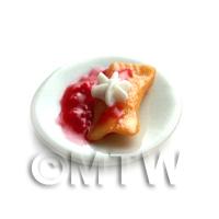 Dolls House Miniature Folded Pancake with Cream Star and Morello Cherries 