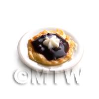 Dolls House Miniature Pancakes Topped with Black Cherries and Cream