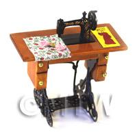Dolls House Miniature Sewing Machine, Table And Accessories