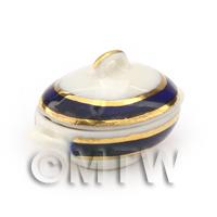 Dolls House  Blue and Metallic Gold Tureen / Vegetable Serving Dish with Lid