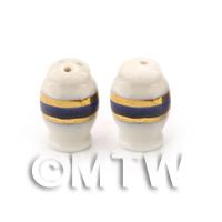 Dolls House Miniature Blue and Metallic Gold Salt and Pepper Pots