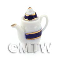 Dolls House Miniature Blue and Metallic Gold Coffee Pot