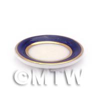 Dolls House Miniature Blue and Metallic Gold 17mm Side Plate