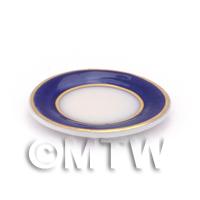 Dolls House Miniature Blue and Metallic Gold 23mm Dinner Plate 