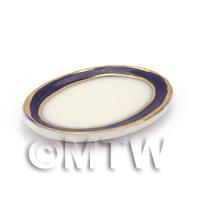 Dolls House Miniature Blue and Metallic Gold 26mm Oval Plate