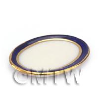 Dolls House Miniature Blue and Metallic Gold 38mm Oval Plate