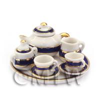 Dolls House Miniature Blue and Metallic Gold Spiral Tea Set