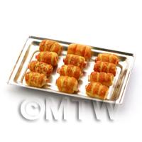 Dolls House Miniature Sausage Rolls  On A Metal Tray