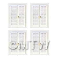 4 x Dolls House White Painted Double Internal 14 Pane Glazed Doors