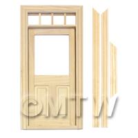 1/12th scale - Dolls House Decorative Wood Door With Glaze Pane And 4 Open Panes