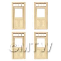 4 x Dolls House Decorative Wood Door With Glazed Pane And 4 Open Panes