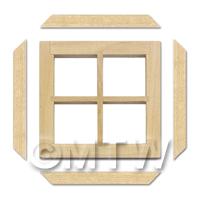 2 x Dolls House Miniature Plain 4 Pane Wood Window