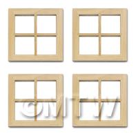 4 x Dolls House Miniature Plain 4 Pane Wood Window