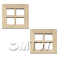 Pair Of Dolls House Miniature Small Square 4 Pane Wood Windows
