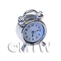 Dolls House Solid Metal Silver Effect Old Style Alarm Clock