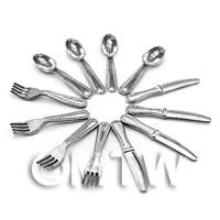 4 Complete Sets Of Dolls House Miniature Metal Cutlery - 12 Pieces