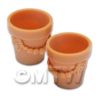 Pair of Dolls House Miniature Terracotta Style Resin Flower Pots - Style 3
