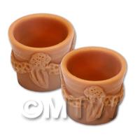 Pair of Dolls House Miniature Terracotta Style Resin Flower Pots - Style 4