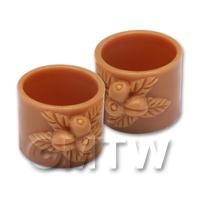 1/12th scale - Pair of Dolls House Miniature Terracotta Style Resin Flower Pots - Style 7