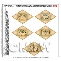 Dolls House Set of 5 Unused Victorian Mulready Caricature Envelopes Set 10