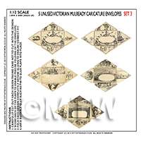 Dolls House Set of 5 Unused Victorian Mulready Caricature Letters Set 14