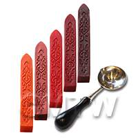 Set Of Five Red Toned Wax Sticks With Wax Melting Spoon 
