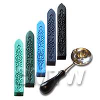 Set Of Five Blue Toned Wax Sticks With Wax Melting Spoon 