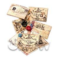 Dolls House 5 Made Up Victorian Mulready Caricature Envelopes With Wax Seals Set
