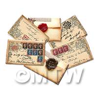 Dolls House 6 Made Up Victorian Square 1D Mulready Envelopes With Wax Seals
