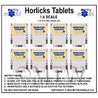 1:6th Dolls House Miniature Packaging Sheet of 8 Horlicks Tablets