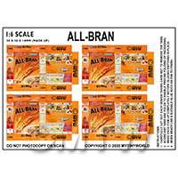 1:6th Dolls House Miniature Packaging Sheet of 4 All Bran Cereal