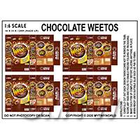 1:6th Dolls House Miniature Packaging Sheet of 4 Chocolate Weetos