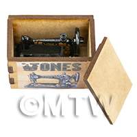 dollshouse miniature lasercut diy sewing machine crate open with sewing machine inside