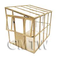 dollshouse miniature lasercut diy lean to greenhouse kit made up with windows open