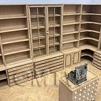 dollshouse miniature lasercut interchangeable shop cabinets full shop