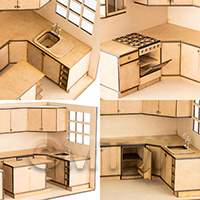 dollshouse miniature lasercut diy kitchen without room box kit made up plain wood