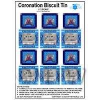 1:12th Dolls House Miniature Packaging Sheet of 6 Coronation Biscuit Tins 2023