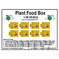 1:48th Dolls House Miniature Packaging Sheet of 6 Plant Food Boxes